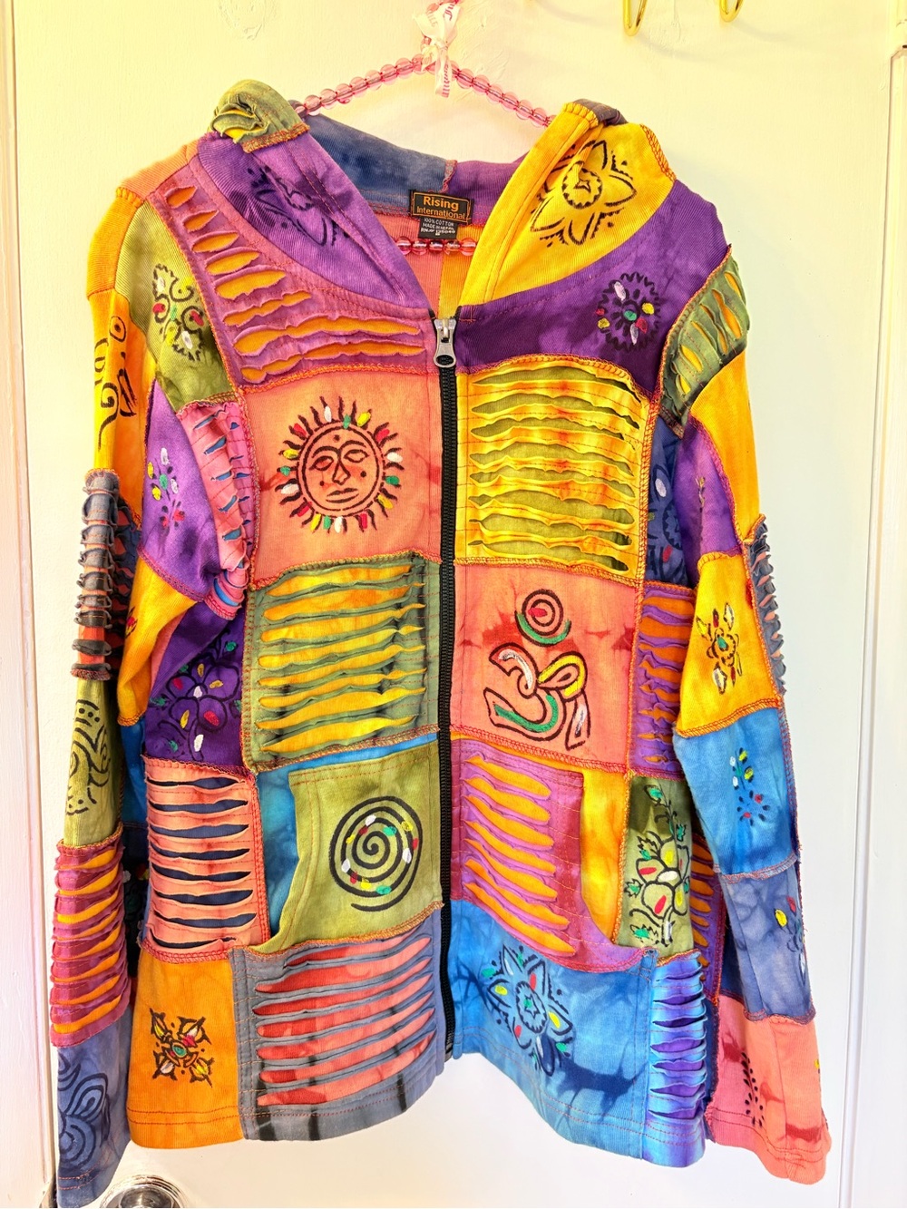 Rising International Multicolor Patchwork Hooded Bomber